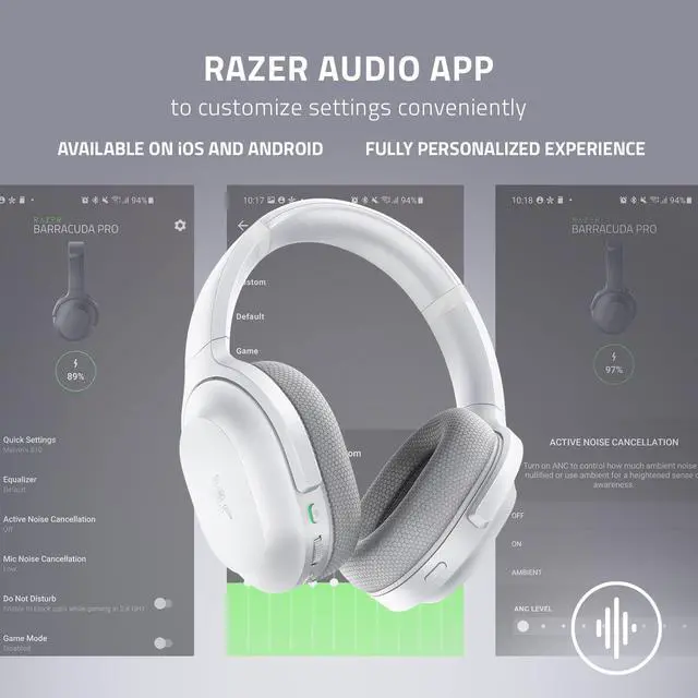 Alt view image 6 of 7 - Razer Barracuda Wireless Gaming & Mobile Headset (PC, Playstation, Switch, Android, iOS): 2.4GHz Wireless + Bluetooth - Integrated Noise-Cancelling Mic - 50mm Drivers - 40 Hr Battery - Mercury White