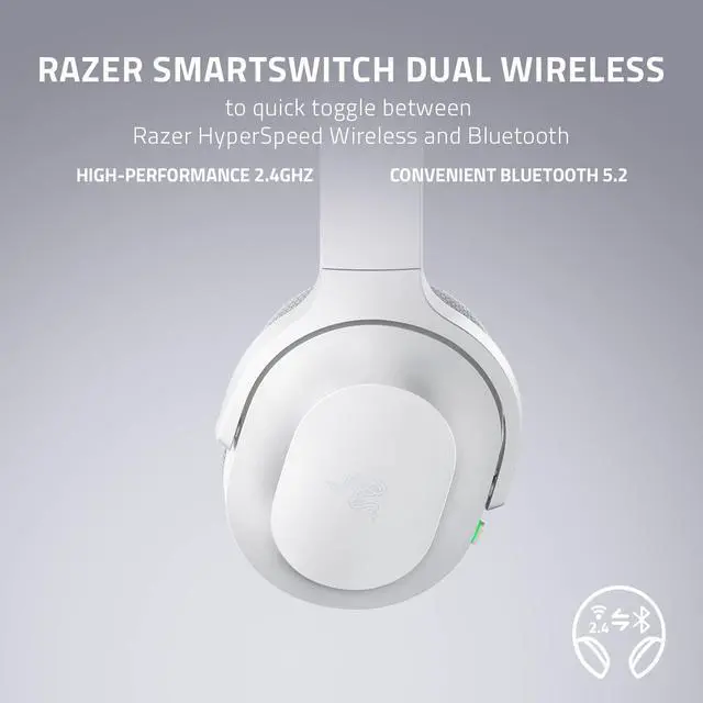 Alt view image 2 of 7 - Razer Barracuda Wireless Gaming & Mobile Headset (PC, Playstation, Switch, Android, iOS): 2.4GHz Wireless + Bluetooth - Integrated Noise-Cancelling Mic - 50mm Drivers - 40 Hr Battery - Mercury White