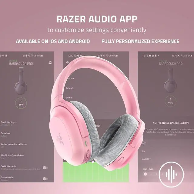 Alt view image 6 of 6 - Razer Barracuda Wireless Gaming & Mobile Headset (PC, Playstation, Switch, Android, iOS): 2.4GHz Wireless + Bluetooth - Integrated Noise-Cancelling Mic - 50mm Drivers - 40 Hr Battery - Quartz Pink