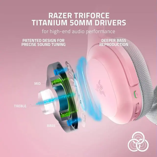 Alt view image 4 of 6 - Razer Barracuda Wireless Gaming & Mobile Headset (PC, Playstation, Switch, Android, iOS): 2.4GHz Wireless + Bluetooth - Integrated Noise-Cancelling Mic - 50mm Drivers - 40 Hr Battery - Quartz Pink