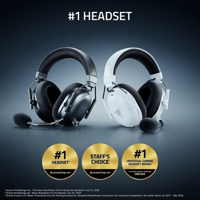 Alt view image 2 of 11 - Razer BlackShark V3 Pro Wireless ANC Gaming Headset for PC, 2.4 GHz, White,Full Band Mic, 50mm Drivers, Bluetooth, USB, 3.5mm, Works with Mac, PS5, Nintendo Switch, Smartphone, 70 Hr Battery