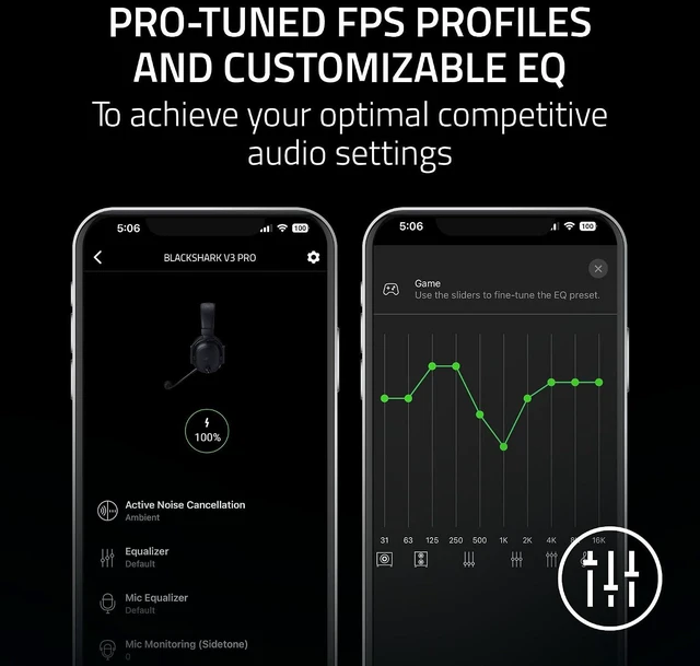 Alt view image 9 of 11 - Razer BlackShark V3 Pro Wireless ANC Gaming Headset for PC, 2.4 GHz, White,Full Band Mic, 50mm Drivers, Bluetooth, USB, 3.5mm, Works with Mac, PS5, Nintendo Switch, Smartphone, 70 Hr Battery
