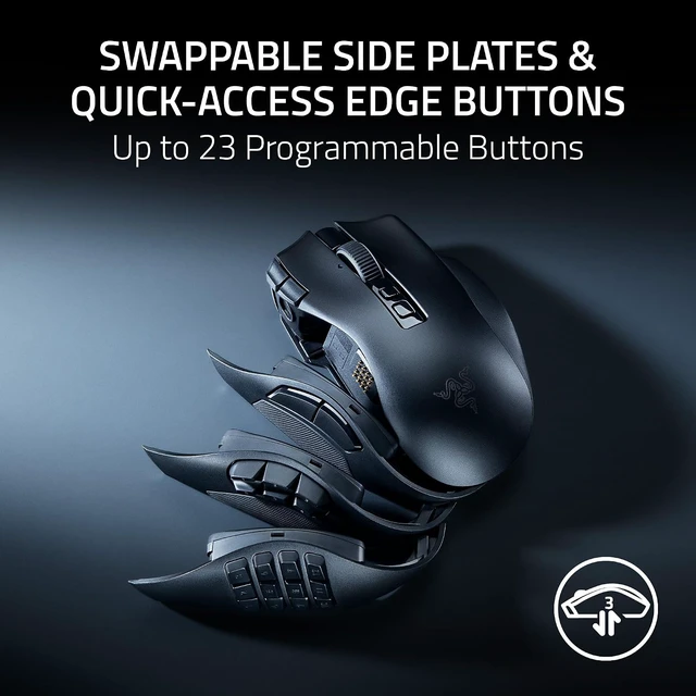 Alt view image 3 of 10 - Razer Naga V3 Pro Wireless MMO Gaming Mouse with Swappable Side Plates,23 Programmable Buttons w/ 3 Swappable Side Plates, HyperScroll Tilt Wheel, 280 Hr Battery, Multi-Mode Connectivity