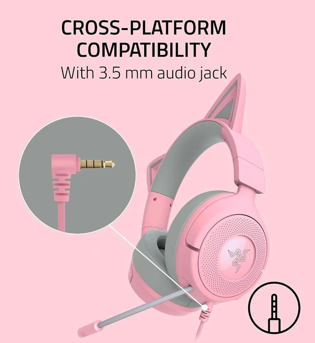 Alt view image 5 of 10 - Razer Kraken Kitty V3 X Wired Gaming Headset, Kitty Ears, Pink