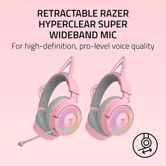 Alt view image 4 of 11 - Razer Kraken Kitty V3 Pro Wireless RGB Gaming Headset, Chroma RGB Kitty Ears, 2.4 GHz, Bluetooth 5.3, USB A, Super Wideband Mic, 40mm Drivers, THX Spatial Audio, 70 Hr Battery, Pink