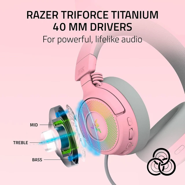 Alt view image 5 of 11 - Razer Kraken Kitty V3 Pro Wireless RGB Gaming Headset, Chroma RGB Kitty Ears, 2.4 GHz, Bluetooth 5.3, USB A, Super Wideband Mic, 40mm Drivers, THX Spatial Audio, 70 Hr Battery, Pink