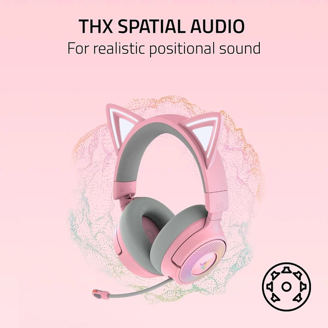 Alt view image 6 of 11 - Razer Kraken Kitty V3 Pro Wireless RGB Gaming Headset, Chroma RGB Kitty Ears, 2.4 GHz, Bluetooth 5.3, USB A, Super Wideband Mic, 40mm Drivers, THX Spatial Audio, 70 Hr Battery, Pink
