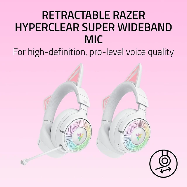 Alt view image 4 of 11 - Razer Kraken Kitty V3 Pro Wireless RGB Gaming Headset, Chroma RGB Kitty Ears, 2.4 GHz, Bluetooth 5.3, USB A, Super Wideband Mic, 40mm Drivers, THX Spatial Audio, 70 Hr Battery, White