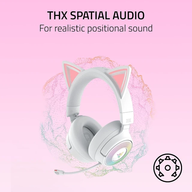 Alt view image 6 of 11 - Razer Kraken Kitty V3 Pro Wireless RGB Gaming Headset, Chroma RGB Kitty Ears, 2.4 GHz, Bluetooth 5.3, USB A, Super Wideband Mic, 40mm Drivers, THX Spatial Audio, 70 Hr Battery, White