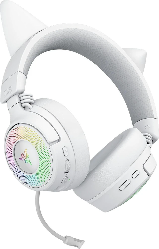 Alt view image 8 of 11 - Razer Kraken Kitty V3 Pro Wireless RGB Gaming Headset, Chroma RGB Kitty Ears, 2.4 GHz, Bluetooth 5.3, USB A, Super Wideband Mic, 40mm Drivers, THX Spatial Audio, 70 Hr Battery, White