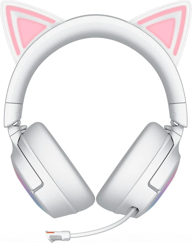 Alt view image 9 of 11 - Razer Kraken Kitty V3 Pro Wireless RGB Gaming Headset, Chroma RGB Kitty Ears, 2.4 GHz, Bluetooth 5.3, USB A, Super Wideband Mic, 40mm Drivers, THX Spatial Audio, 70 Hr Battery, White