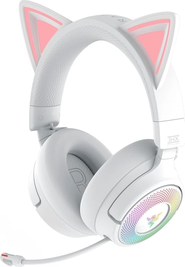 Alt view image 11 of 11 - Razer Kraken Kitty V3 Pro Wireless RGB Gaming Headset, Chroma RGB Kitty Ears, 2.4 GHz, Bluetooth 5.3, USB A, Super Wideband Mic, 40mm Drivers, THX Spatial Audio, 70 Hr Battery, White