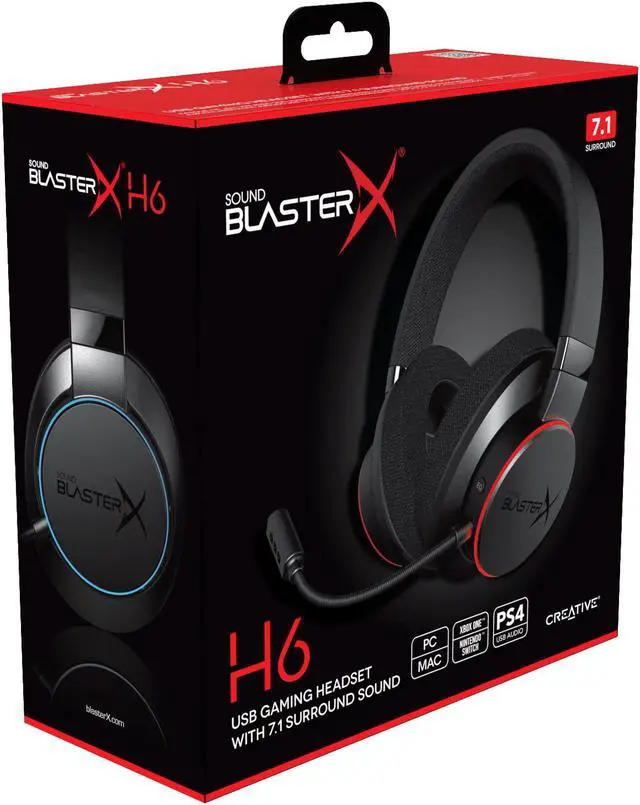 Alt view image 8 of 10 - Sound BlasterX H6 USB Gaming Headset with 7.1 Virtual Surround Sound, Memory Foam Fabric Earpads, Hardware EQ Modes, Ambient Monitoring and RGB Lighting for PS4, Xbox One, Nintendo Switch, and PC