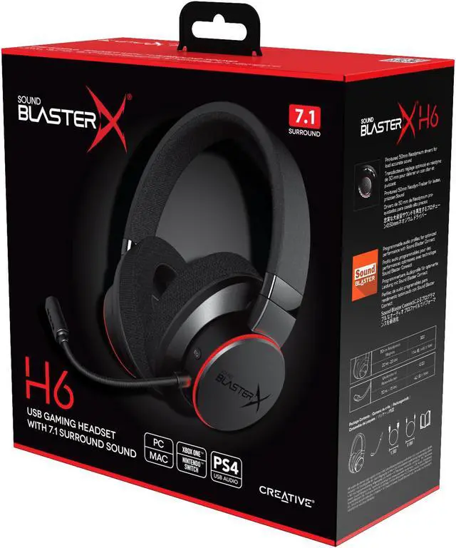Alt view image 7 of 10 - Sound BlasterX H6 USB Gaming Headset with 7.1 Virtual Surround Sound, Memory Foam Fabric Earpads, Hardware EQ Modes, Ambient Monitoring and RGB Lighting for PS4, Xbox One, Nintendo Switch, and PC