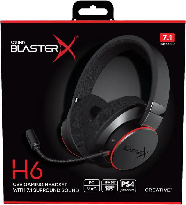 Alt view image 9 of 10 - Sound BlasterX H6 USB Gaming Headset with 7.1 Virtual Surround Sound, Memory Foam Fabric Earpads, Hardware EQ Modes, Ambient Monitoring and RGB Lighting for PS4, Xbox One, Nintendo Switch, and PC