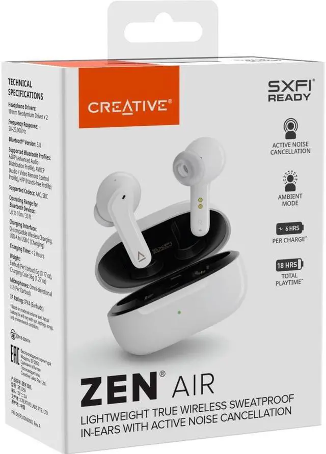 Alt view image 4 of 5 - Creative Zen Air Lightweight True Wireless Sweatproof In-ear Headphones With Active Noise Cancellation
