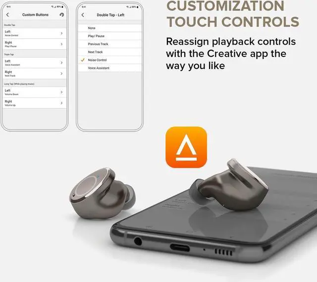 Alt view image 2 of 4 - Creative Outlier Pro True Wireless Sweatproof in-Ear Headphones with Hybrid Active Noise Cancellation, Ambient Mode, 6X Mics, Wireless Charging, 60 Hours Battery Life / 15 Hours per Charge