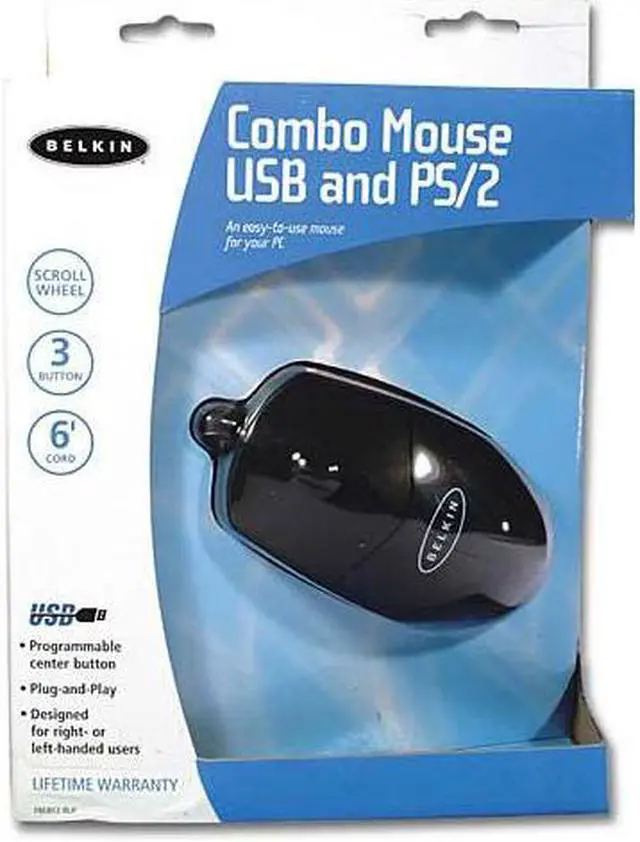 Alt view image 2 of 2 - BELKIN F8E812-BLK Black 3 Buttons 1 x Wheel USB or PS/2 Wired Ball Combo Mouse