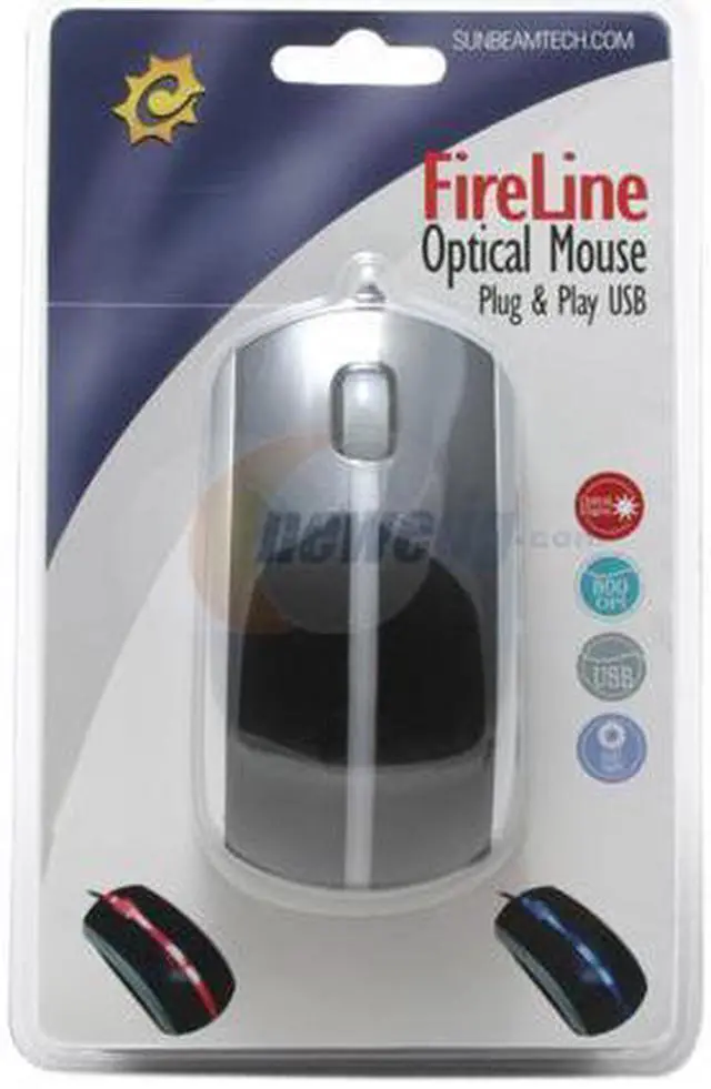 Alt view image 2 of 2 - Sunbeam MS-2011-BK-RD Black/LED Red 3 Buttons 1 x Wheel USB Wired Optical FireLine Mouse