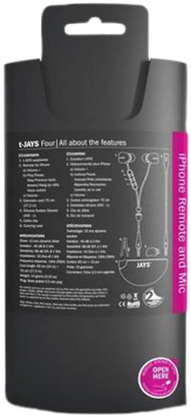 Alt view image 4 of 4 - JAYS t-JAYS Four Black T00079 Silver-Plated 3.5mm Connector Canal Hi-Fi Earphone with 3-Button Remote