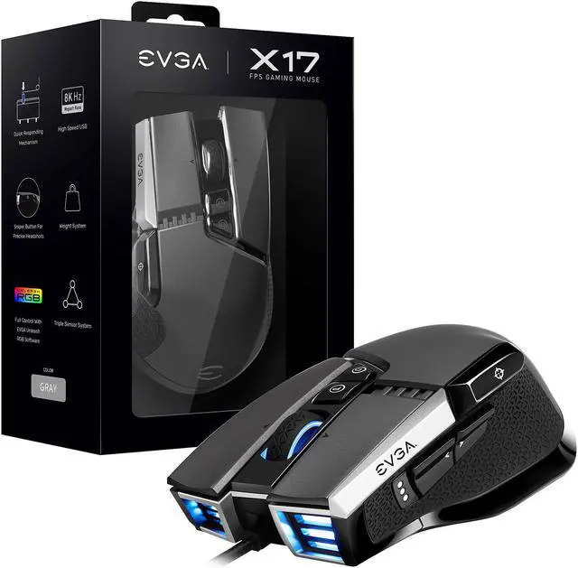 Alt view image 7 of 14 - EVGA X17 Gaming Mouse, Wired, Grey, Customizable, 16,000 DPI, 5 Profiles, 10 Buttons, Ergonomic 903-W1-17GR-KR