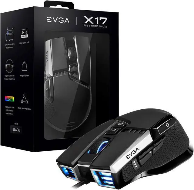 Alt view image 7 of 12 - EVGA X17 Gaming Mouse, Wired, Black, Customizable, 16,000 DPI, 5 Profiles, 10 Buttons, Ergonomic 903-W1-17BK-KR