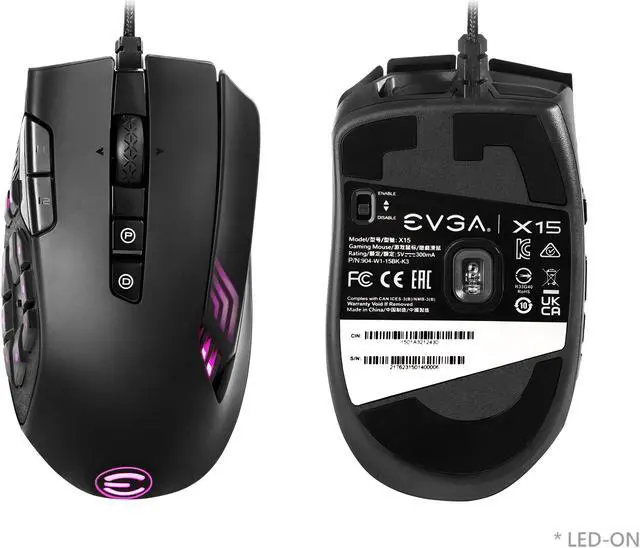 Alt view image 3 of 8 - EVGA X15 MMO Gaming Mouse, 8k, Wired, Black, Customizable, 16,000 DPI, 5 Profiles, 20 Buttons, Ergonomic 904-W1-15BK-K3