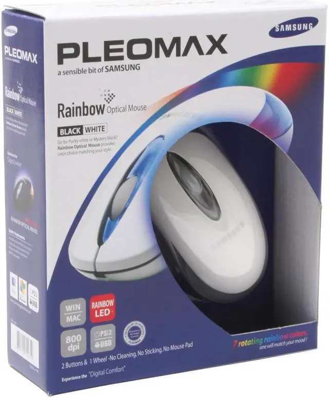 Alt view image 6 of 7 - SAMSUNG PLEOMAX SPM-3800 White 2 Buttons 1 x Wheel USB or PS/2 800dpi Optical Rainbow Mouse