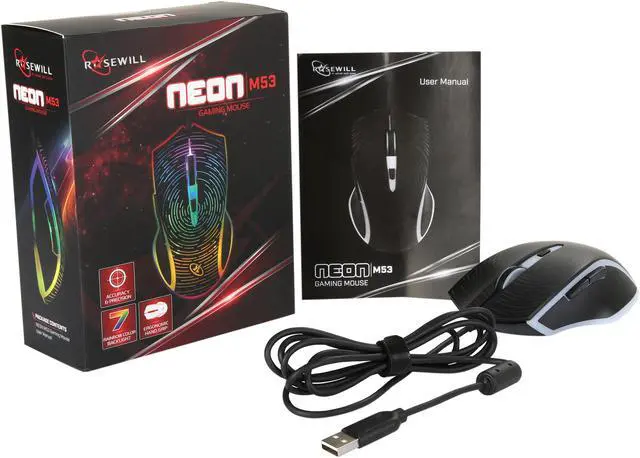 Alt view image 9 of 9 - Rosewill 4000 dpi Rainbow Backlit Optical Wired Gaming Mouse (NEON M53)