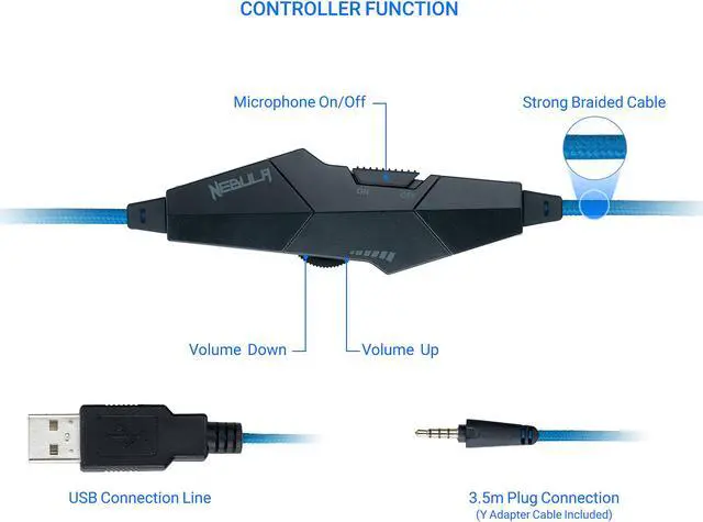 Alt view image 6 of 9 - Rosewill NEBULA GX10 Gaming Headset with Microphone for PC / PS4 / Mac & Blue Backlight