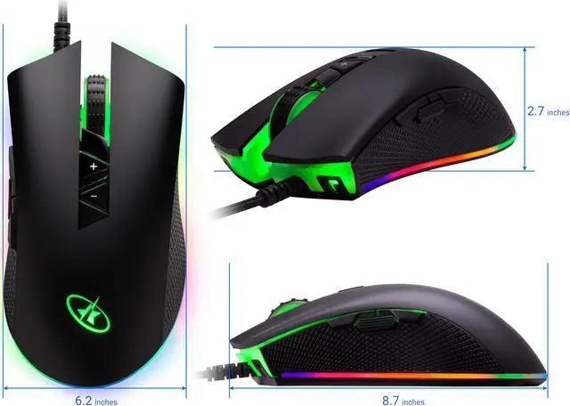 Alt view image 3 of 9 - Rosewill NEON M60 Wired Gaming Mouse with Optical Gaming Sensor, On-The-Fly 12000 DPI, Ergonomic Hand Grips, 8 Programmable Buttons + Rapid Fire with 11 RGB Backlight Modes