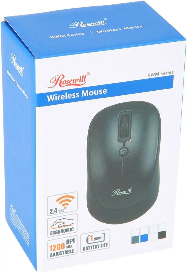 Alt view image 7 of 7 - Rosewill Wireless Optical Computer Mouse, Compact, Travel Friendly, Office Style, Adjustable DPI, 4 Buttons, USB - White