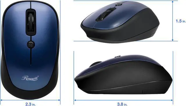 Alt view image 4 of 7 - Rosewill Wireless Optical Computer Mouse, Compact, Travel Friendly, Office Style, Adjustable DPI, 4 Buttons, USB - Blue