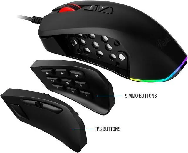 Alt view image 5 of 11 - Rosewill NEON M63 Wired Gaming Mouse with Interchangeable Side Plates, On-The-Fly 10000 DPI, Ergonomic with Finger Rest, 12 Programmable Side Buttons for FPS/MMO/MOBA Games, 10 RGB Backlight Modes