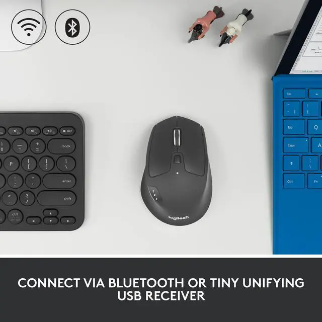 Alt view image 6 of 11 - Logitech M720 Triathlon Multi-Device Wireless Mouse, Bluetooth, USB Unifying Receiver, 1000 DPI, 8 Buttons, 2-Year Battery, Compatible with Laptop, PC, Mac, iPadOS - Black