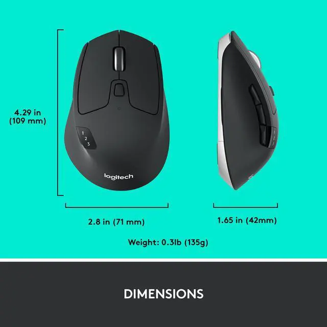 Alt view image 10 of 11 - Logitech M720 Triathlon Multi-Device Wireless Mouse, Bluetooth, USB Unifying Receiver, 1000 DPI, 8 Buttons, 2-Year Battery, Compatible with Laptop, PC, Mac, iPadOS - Black