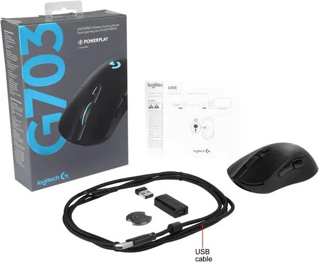 Alt view image 8 of 8 - Logitech G703 LIGHTSPEED Wireless Gaming Mouse, RGB Lighting, 12,000 dpi, Black, with POWERPLAY Wireless Charging Compatibility