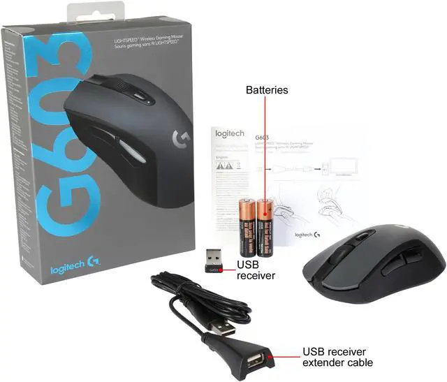 Alt view image 6 of 5 - Logitech G603 LIGHTSPEED Wireless Gaming Mouse, HERO 12K Sensor, 12,000 DPI, Lightweight, 6 Programmable Buttons, 500h Battery Life, On-Board Memory, PC/Mac - Black