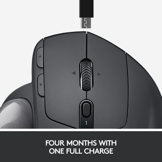 Alt view image 11 of 14 - Logitech MX Ergo Wireless Trackball Mouse Adjustable Ergonomic Design, Control and Move Text/Images/Files Between 2 Windows and Apple Mac Computers (Bluetooth or USB), Rechargeable, Graphite - Black