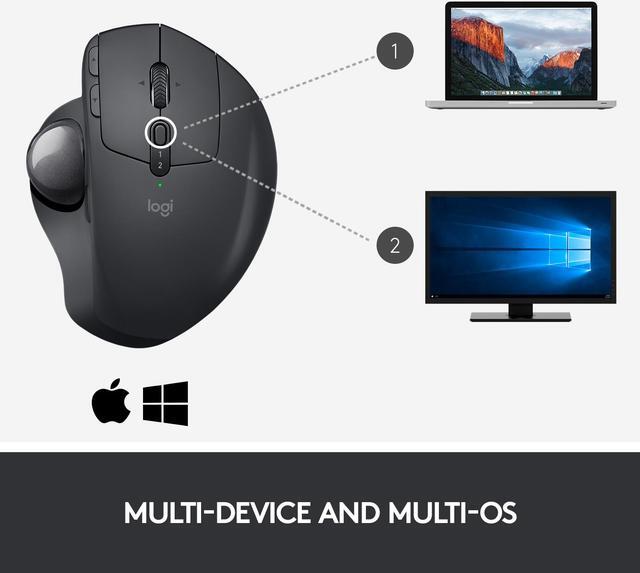 Alt view image 13 of 14 - Logitech MX Ergo Wireless Trackball Mouse Adjustable Ergonomic Design, Control and Move Text/Images/Files Between 2 Windows and Apple Mac Computers (Bluetooth or USB), Rechargeable, Graphite - Black