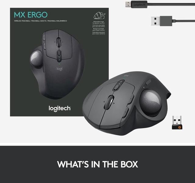 Alt view image 14 of 14 - Logitech MX Ergo Wireless Trackball Mouse Adjustable Ergonomic Design, Control and Move Text/Images/Files Between 2 Windows and Apple Mac Computers (Bluetooth or USB), Rechargeable, Graphite - Black