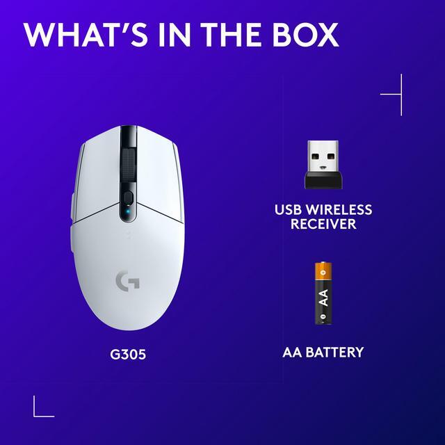 Alt view image 10 of 9 - Logitech G305 LIGHTSPEED Wireless Gaming Mouse, Hero 12K Sensor, 12,000 DPI, Lightweight, 6 Programmable Buttons, 250h Battery Life, On-Board Memory, PC/Mac - White