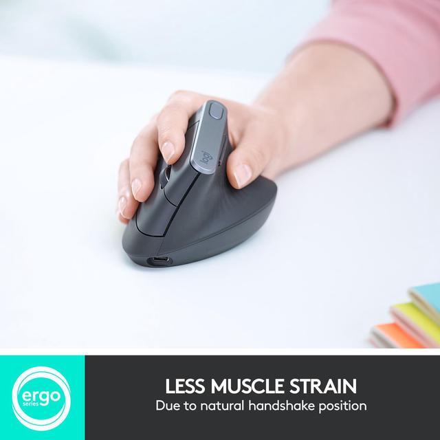 Alt view image 3 of 11 - Logitech MX Vertical Wireless Mouse – Advanced Ergonomic Design Reduces Muscle Strain, Control and Move Content Between 3 Windows and Apple Computers (Bluetooth or USB), Rechargeable, Graphite