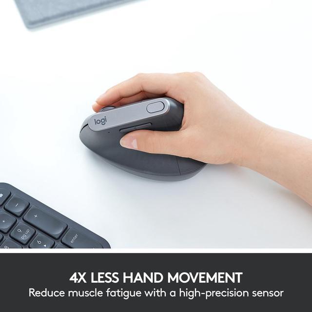 Alt view image 6 of 11 - Logitech MX Vertical Wireless Mouse – Advanced Ergonomic Design Reduces Muscle Strain, Control and Move Content Between 3 Windows and Apple Computers (Bluetooth or USB), Rechargeable, Graphite