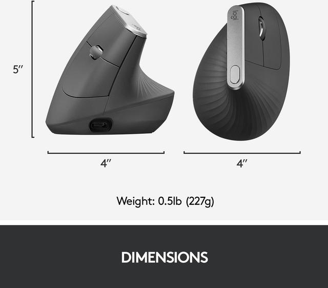 Alt view image 8 of 11 - Logitech MX Vertical Wireless Mouse – Advanced Ergonomic Design Reduces Muscle Strain, Control and Move Content Between 3 Windows and Apple Computers (Bluetooth or USB), Rechargeable, Graphite