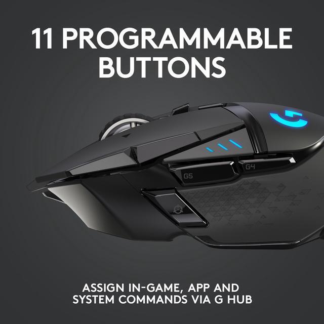 Alt view image 4 of 10 - Logitech G502 Lightspeed Wireless Gaming Mouse with Hero 25K Sensor, PowerPlay Compatible, Tunable Weights and Lightsync RGB - Black