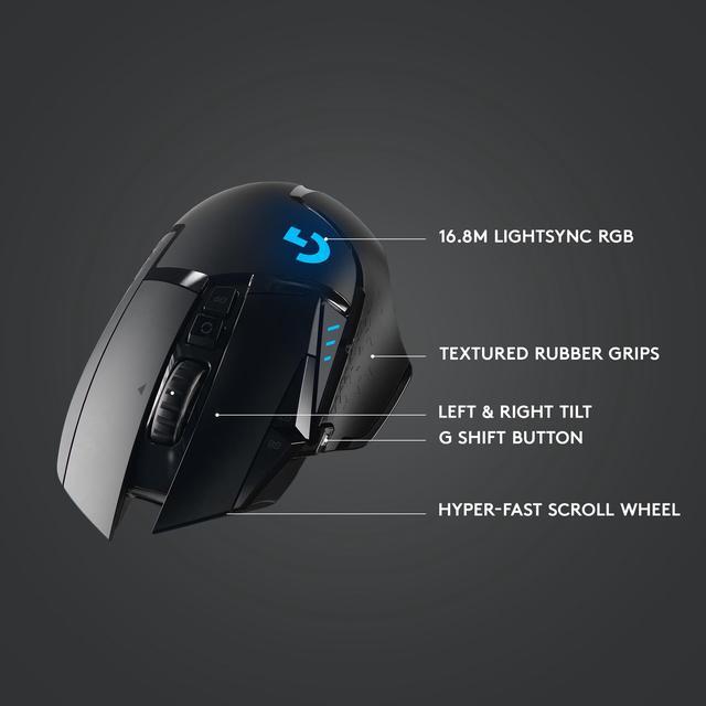 Alt view image 6 of 10 - Logitech G502 Lightspeed Wireless Gaming Mouse with Hero 25K Sensor, PowerPlay Compatible, Tunable Weights and Lightsync RGB - Black