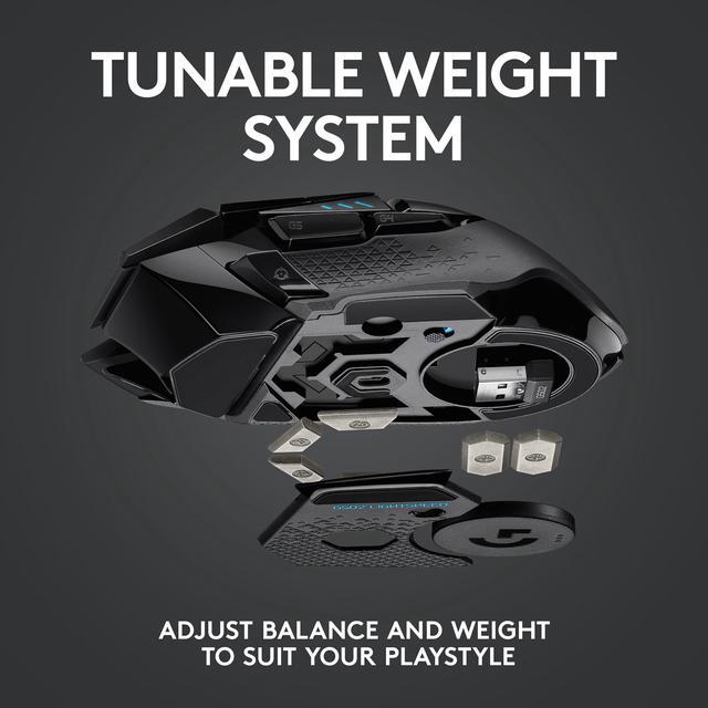 Alt view image 7 of 10 - Logitech G502 Lightspeed Wireless Gaming Mouse with Hero 25K Sensor, PowerPlay Compatible, Tunable Weights and Lightsync RGB - Black