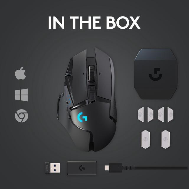Alt view image 9 of 10 - Logitech G502 Lightspeed Wireless Gaming Mouse with Hero 25K Sensor, PowerPlay Compatible, Tunable Weights and Lightsync RGB - Black