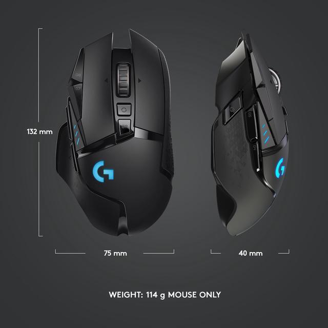 Alt view image 10 of 10 - Logitech G502 Lightspeed Wireless Gaming Mouse with Hero 25K Sensor, PowerPlay Compatible, Tunable Weights and Lightsync RGB - Black